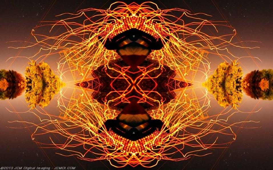 Long exposure chimney sparks quadroscopic artwork